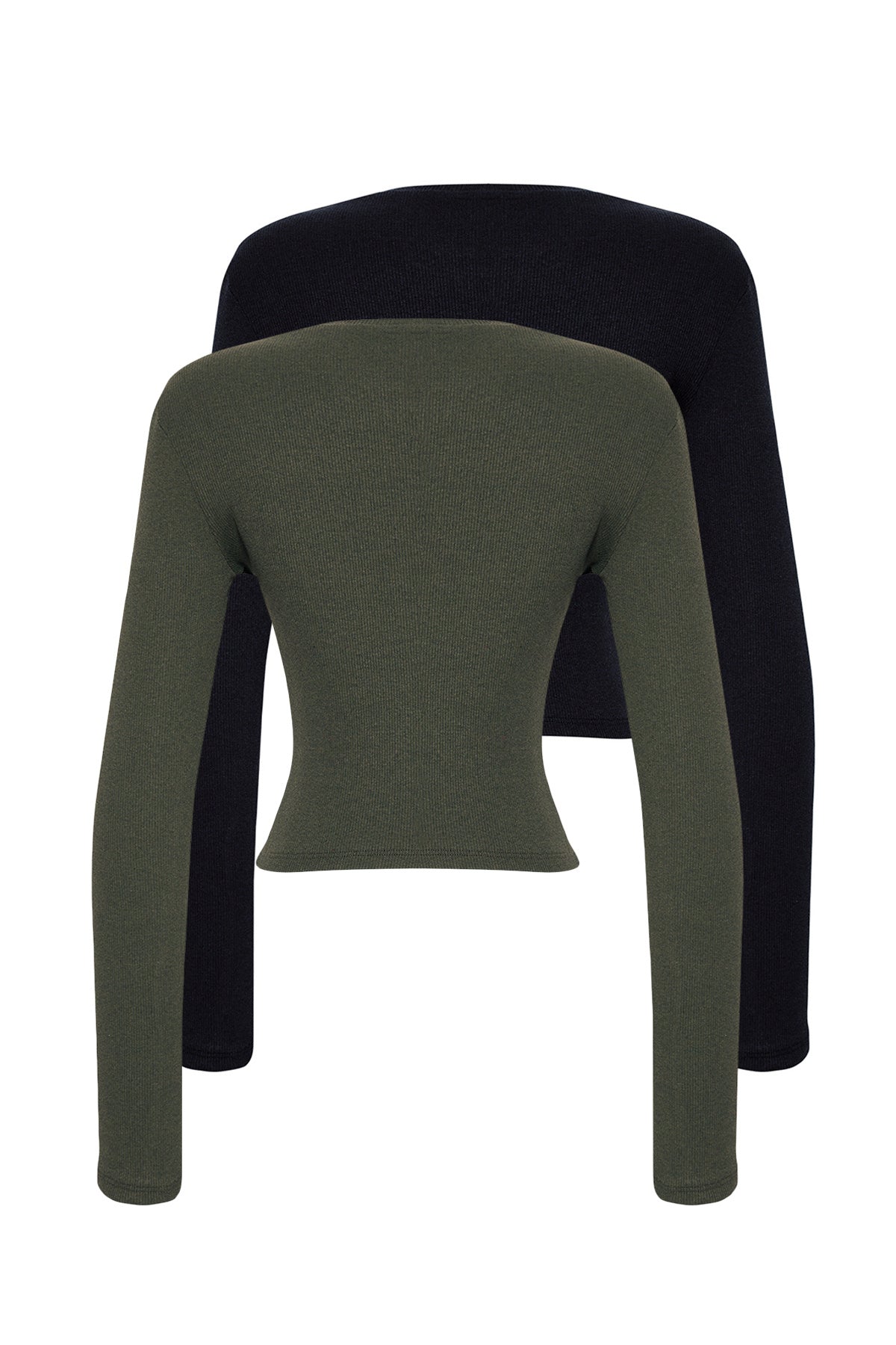 Trendyolmilla Kahverengi-Bej 2'li Paket Vücuda Oturan Bisiklet Yaka Fitilli Crop Esnek Örme Bluz TWOAW22BZ0331