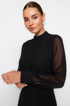 Trendyolmilla Haki A Kesim Dik Yaka Astarlı Şifon Mini Dokuma Elbise TWOAW24EL00296