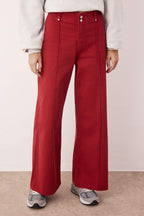 Trendyolmilla Kırmızı Yüksek Bel Nervür Detaylı Paça Kesikli Comfort/Esnek Wide Leg Jeans TWOSS25JE00310
