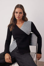 Trendyolmilla Saks*001 Fitted/Vücuda Oturan Kruvaze İnce Triko Kazak TWOAW26KZ00178