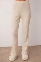 Bej Çizgili Hırka Yumuşak Tuşe Fırçalı Kışlık Fitilli Örme Pijama Takımı THMAW26PT00040