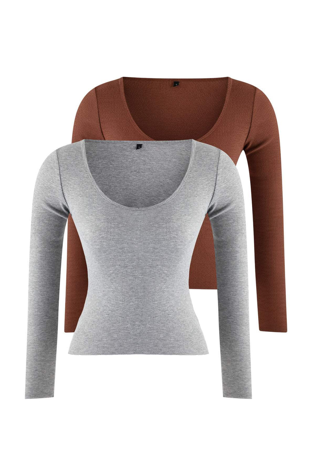 Trendyolmilla Bordo-Taş 2'li Paket V Yaka Fitted/Vücuda Oturan Pamuklu Esnek Örme Bluz TWOAW24BZ00068