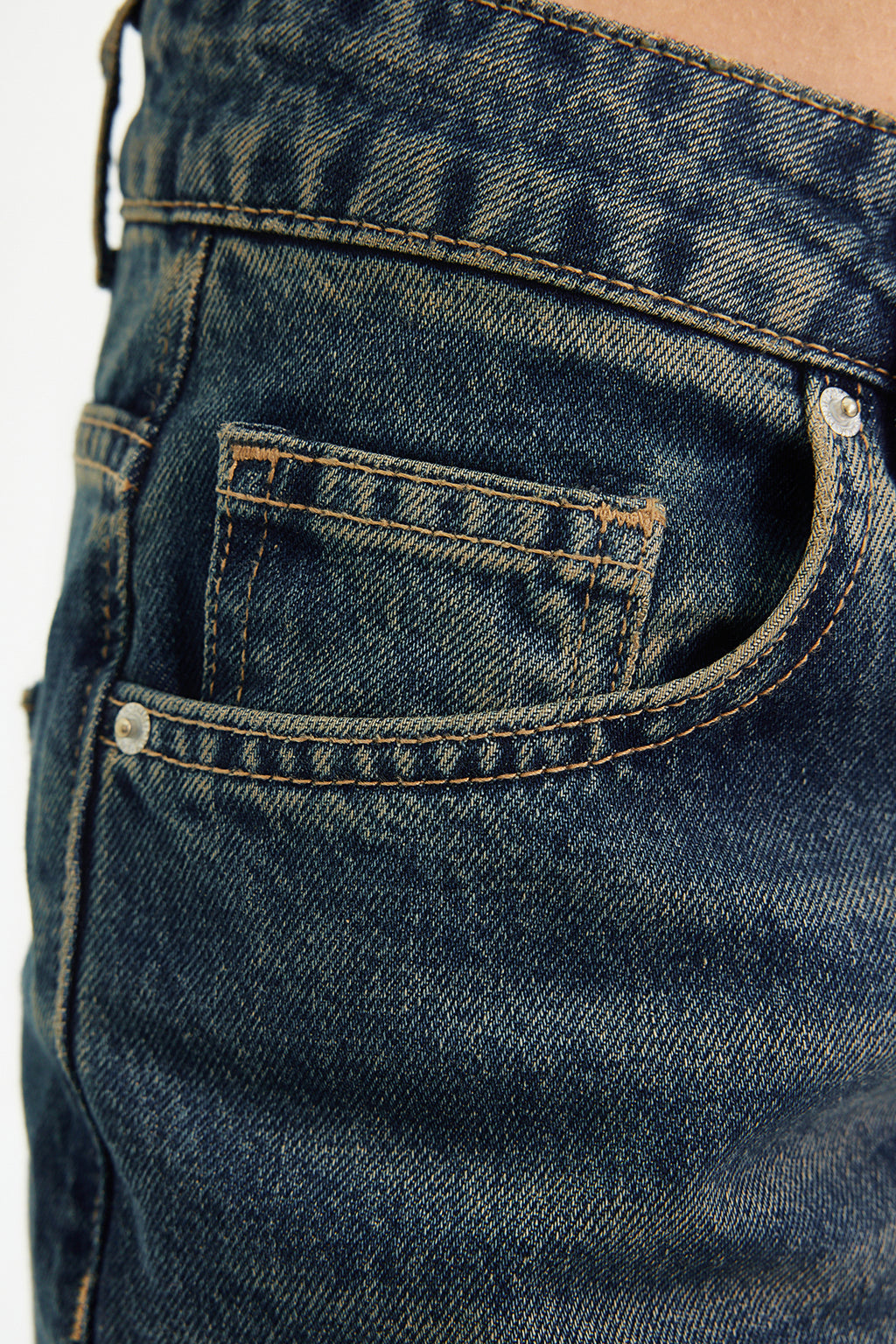 Koyu Mavi Düşük Bel Düz Kesim Straight %100 Pamuk Non-Stretch Jeans TWOSS24JE00100