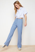 Trendyolmilla Vizon Straight/Düz Kesim Yüksek Bel Nervür Dikişli Dokuma Pantolon TWOSS21PL0093