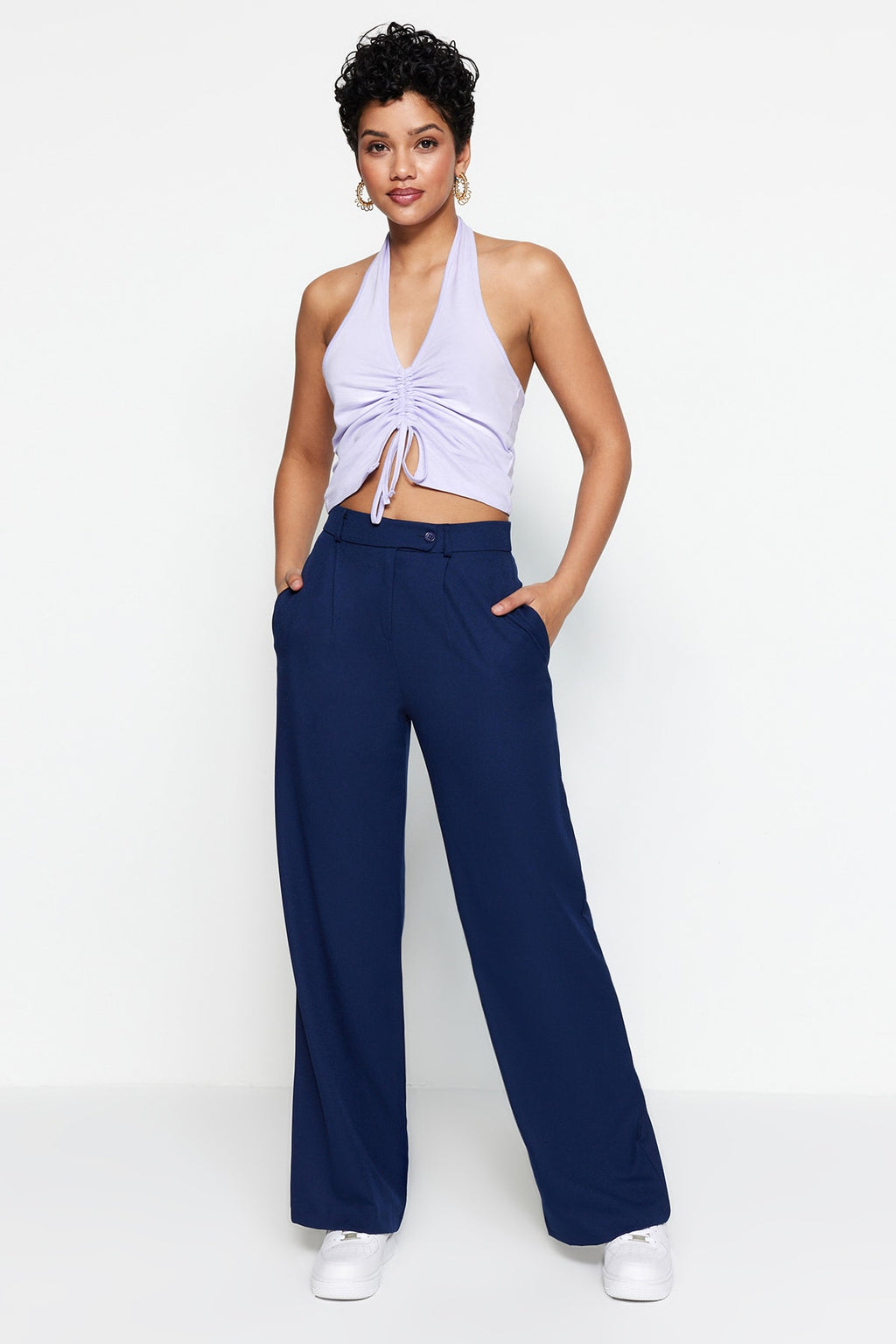 Trendyolmilla Mavi Wide Leg/Geniş Paça Dokuma Kumaş Pantolon TWOAW22PL0263 Palazzo