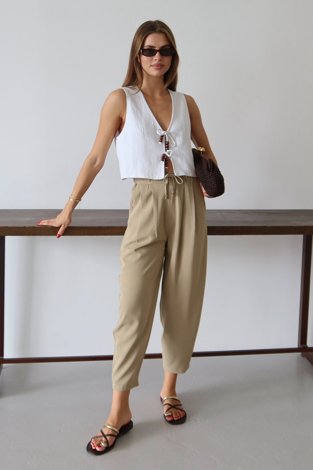 Trendyolmilla Açık Haki Şalvar/Harem Bağcıklı Pantolon TWOSS25PL00126