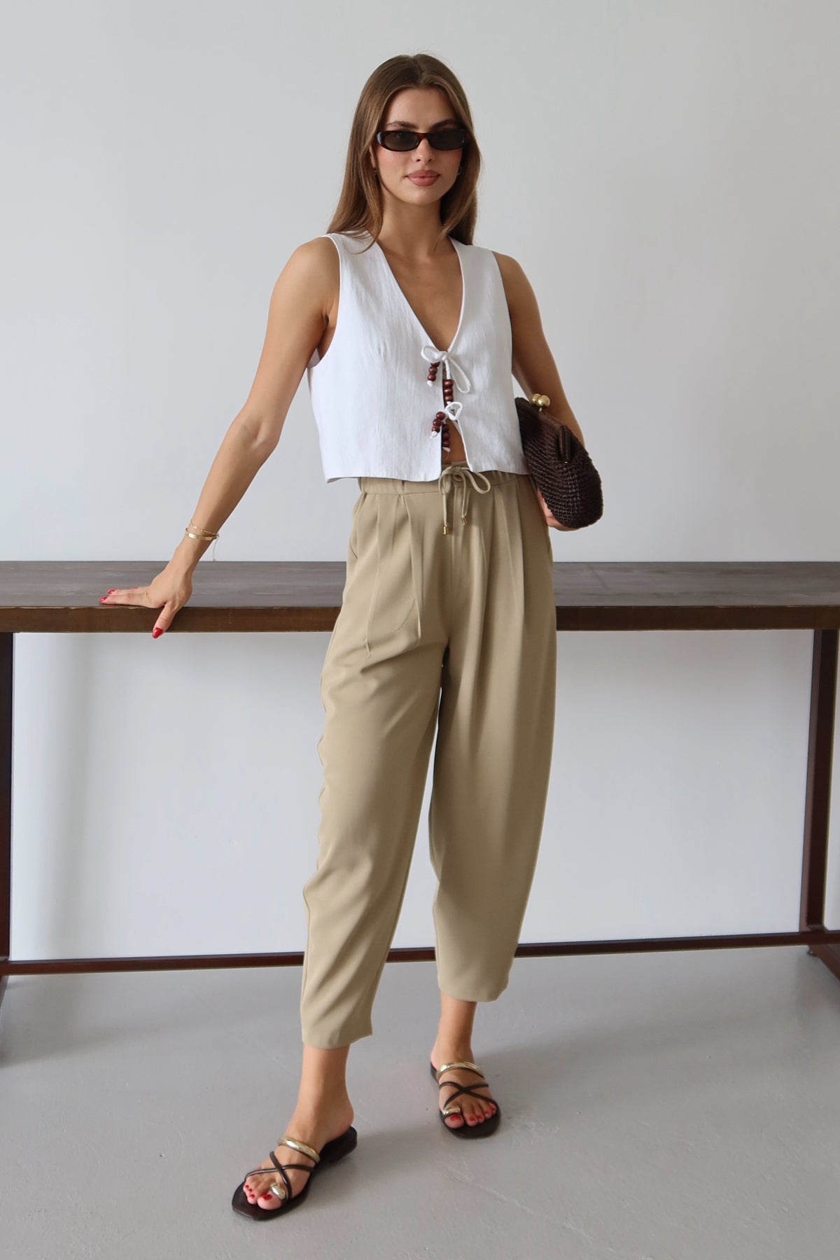 Trendyolmilla Açık Haki Şalvar/Harem Bağcıklı Pantolon TWOSS25PL00126