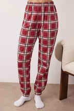 Kadın Couple/Çift Bordo %100 Pamuklu Yılbaşı Temalı Ekoseli Örme Pijama Takımı THMAW26PT00170