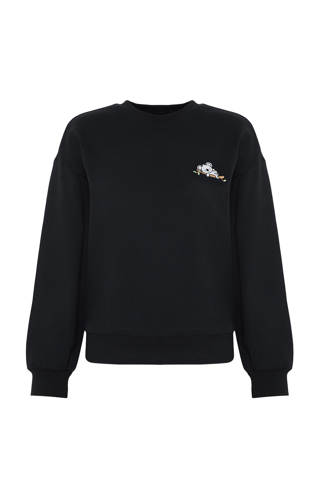 Trendyolmilla Siyah Animal Nakışlı Regular/Normal Kalıp Kalın İçi Polarlı Örme Sweatshirt TWOAW24SW00196