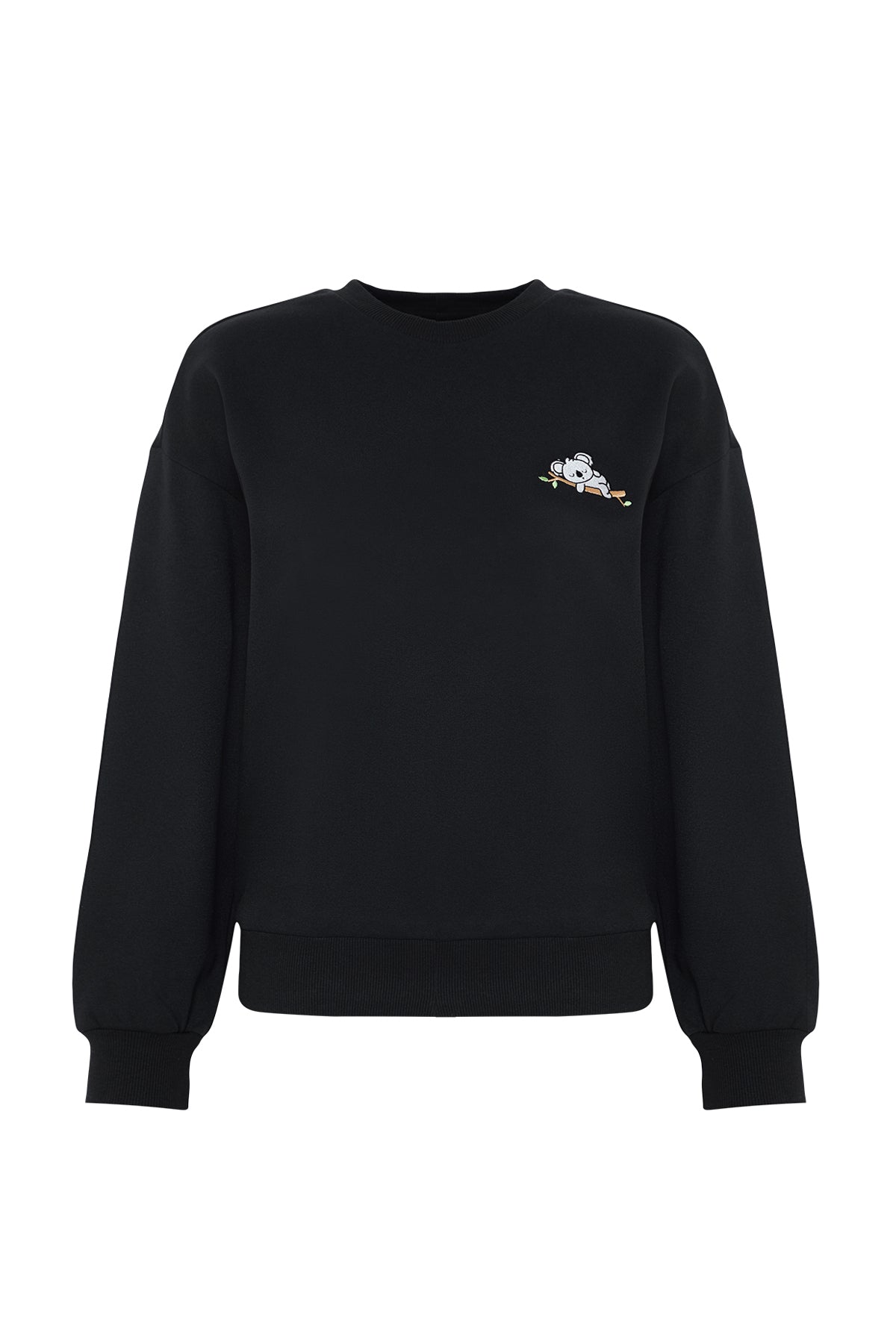 Trendyolmilla Siyah Animal Nakışlı Regular/Normal Kalıp Kalın İçi Polarlı Örme Sweatshirt TWOAW24SW00196