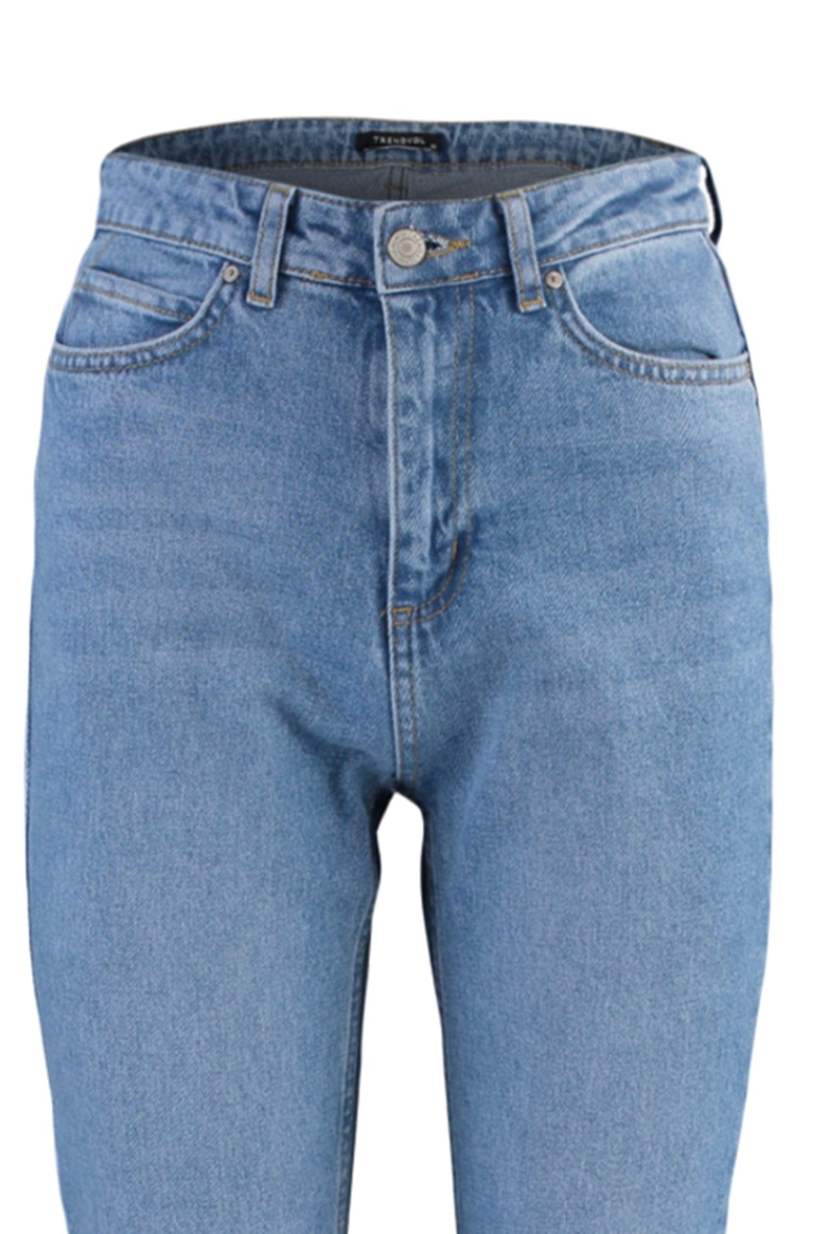 Trendyolmilla Lacivert Yırtmaçlı Yüksek Bel Comfort/Esnek Flare İspanyol Paça Jeans TWOAW22JE0382