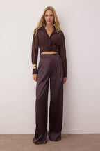 Trendyolmilla Siyah Düz Dokuma Saten Şık/Gece Pantolon TPRSS23PL00001