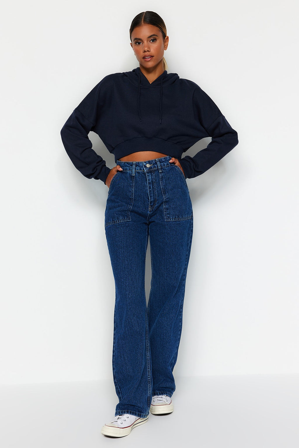 Trendyolmilla Siyah Cep Detaylı Yüksek Bel Wide Leg Jeans TWOAW22JE0595