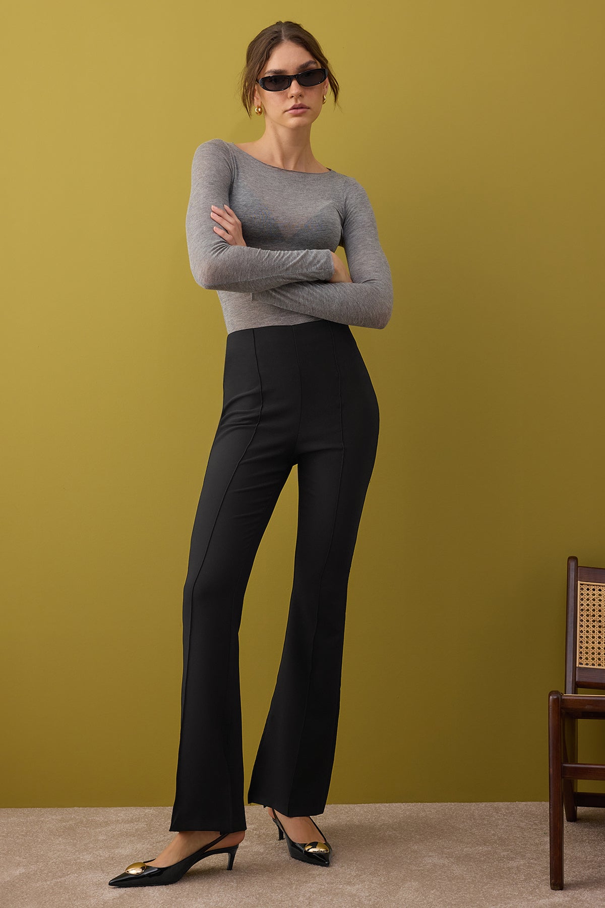 Trendyolmilla Siyah Flare Kalıp Nervürlü Bootcut Pantolon TWOAW26PL00043 Main image