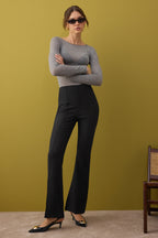 Trendyolmilla Siyah Flare Kalıp Nervürlü Bootcut Pantolon TWOAW26PL00043