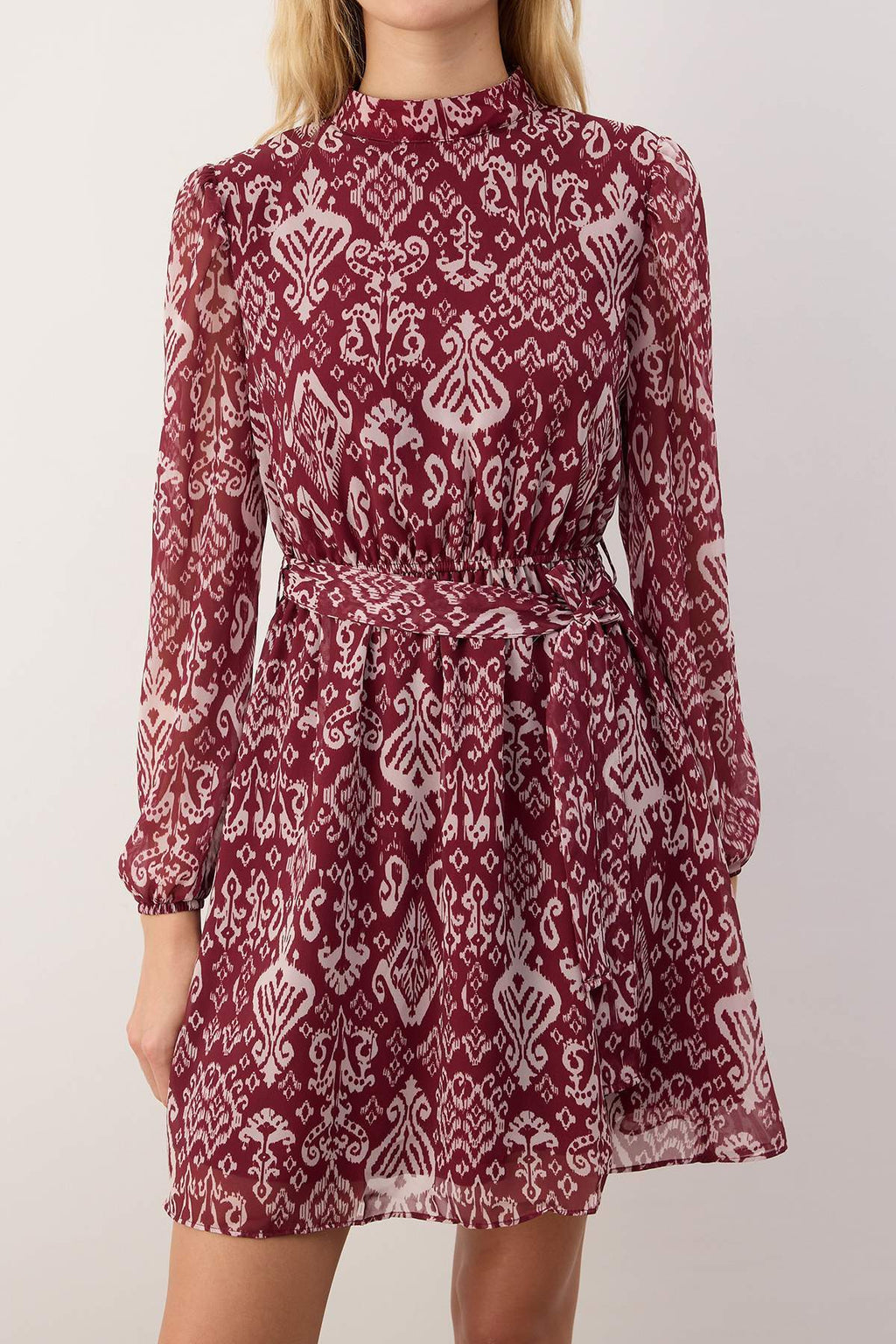 Trendyolmilla Çok Renkli Kuşaklı Eteği Volanlı Boho Astarlı Şifon Mini Dokuma Kışlık Elbise TWOAW24EL00665