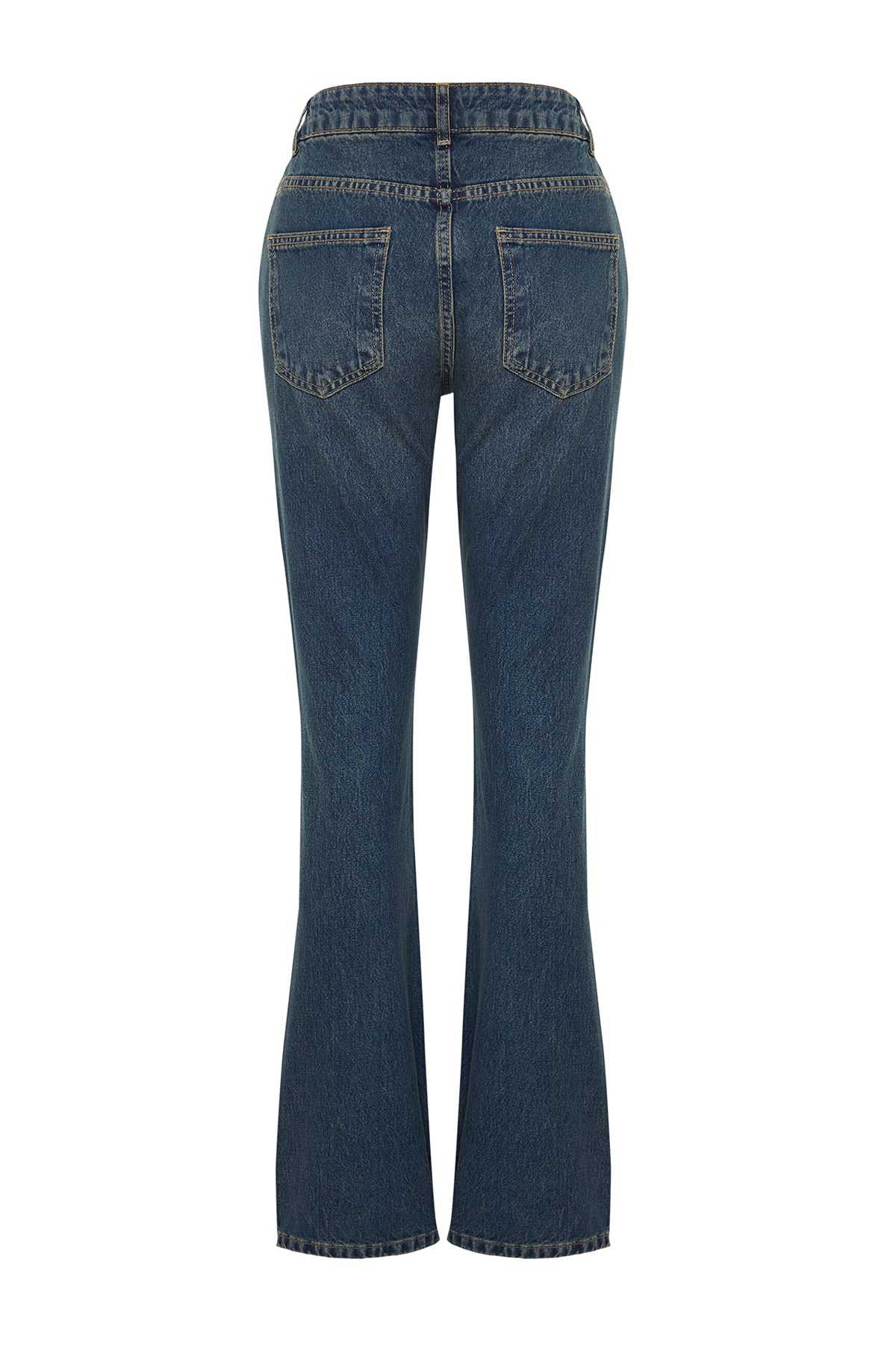 Koyu Mavi Düşük Bel Düz Kesim Straight %100 Pamuk Non-Stretch Jeans TWOSS24JE00100
