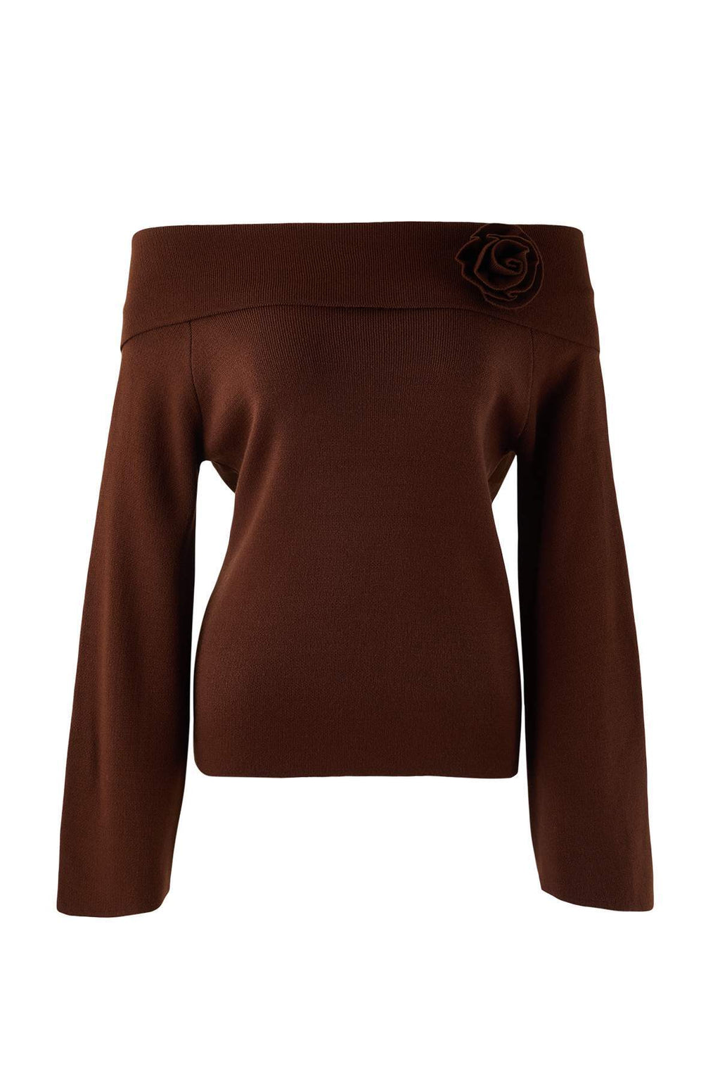 Trendyolmilla Kahverengi Gül Detaylı Carmen Yaka Triko Kazak TWOAW25KZ00373