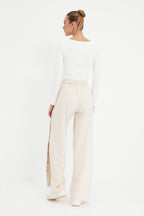 Trendyolmilla Taş Wide Leg/Geniş Paça Yanları Düğmeli Dokuma Kumaş Pantolon TWOSS20PL0398