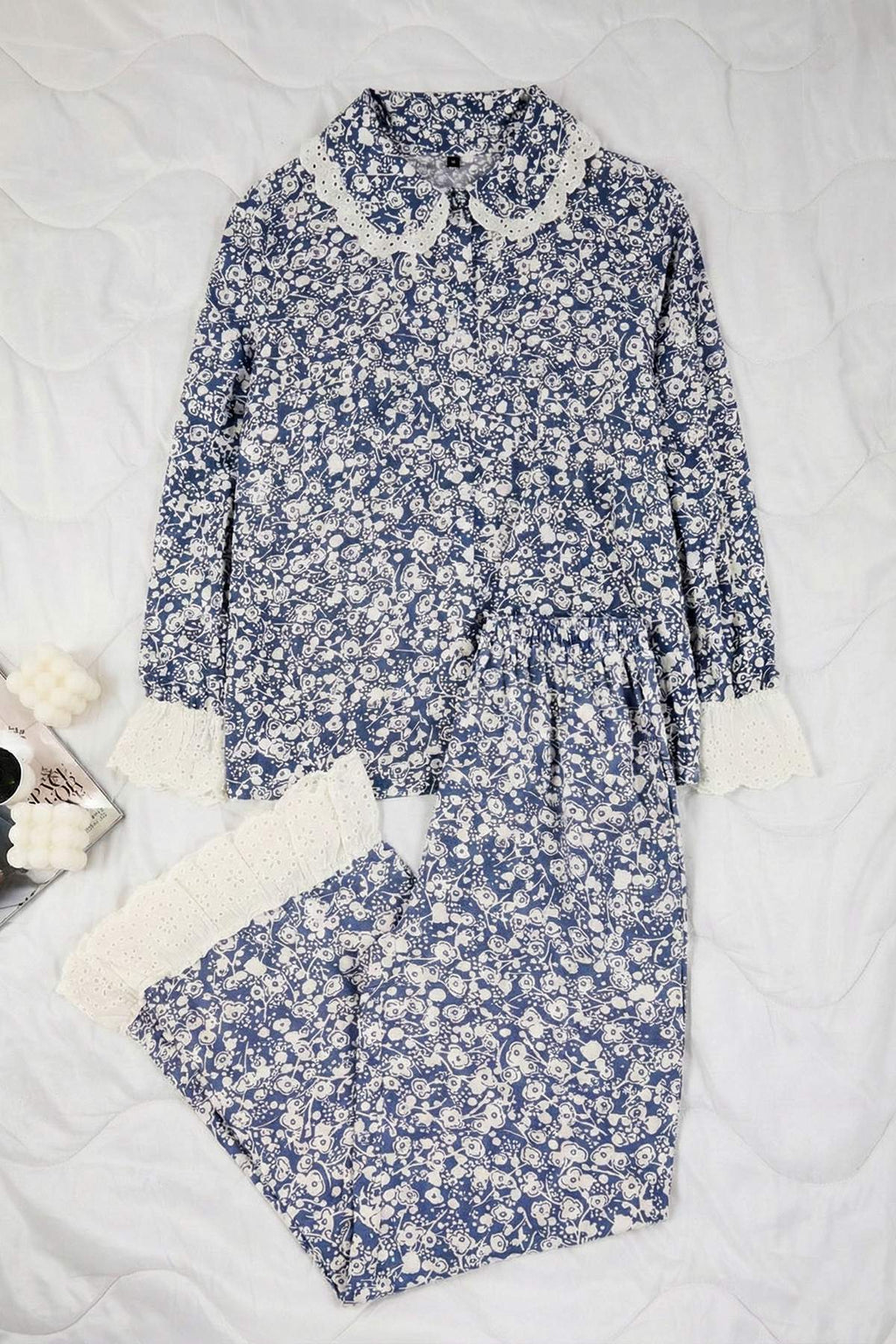 Trendyolmilla Mavi Çiçekli Viskon Dokuma Pijama Takımı THMAW26PT00185