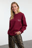 Bordo Slogan Nakışlı Renk Bloklu Oversize Kalıp Kalın İçi Polarlı Örme Sweatshirt TWOAW25SW00245