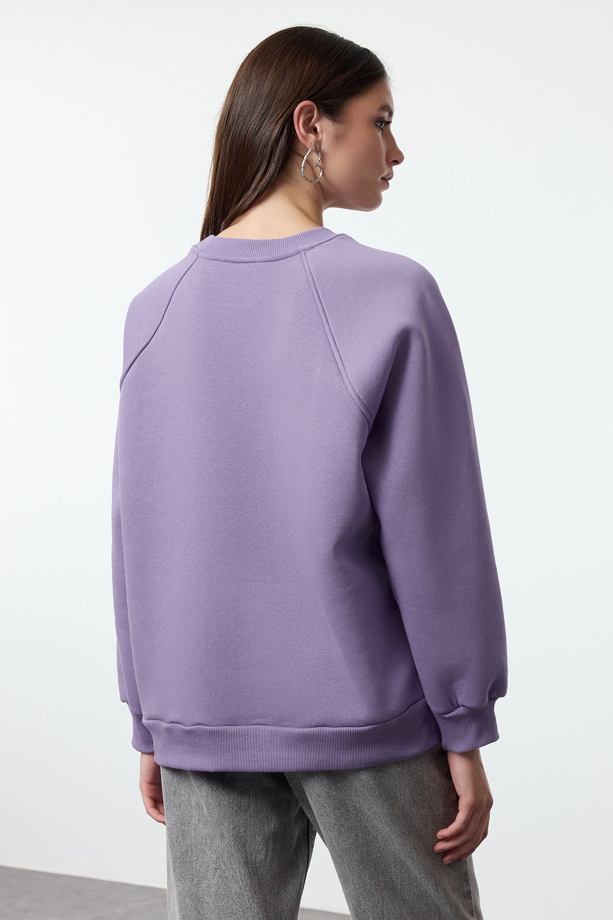 Trendyolmilla Lila Relaxed/Rahat Kalıp Basic Reglan Kol Bisiklet Yaka Örme Sweatshirt TWOAW24SW00104