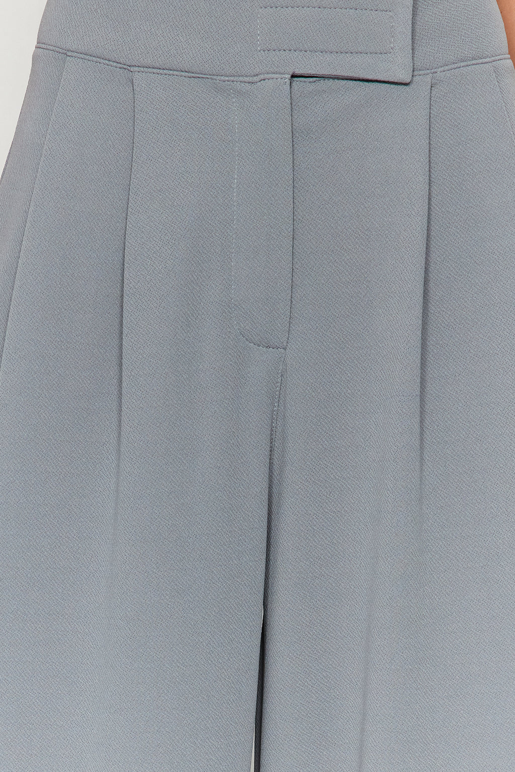 Trendyolmilla Yunus Gri Cırt Cırt Kapamalı Yüksek Bel Pileli Wide Leg/Geniş Kesim Örme Pantolon TWOAW24PL00177