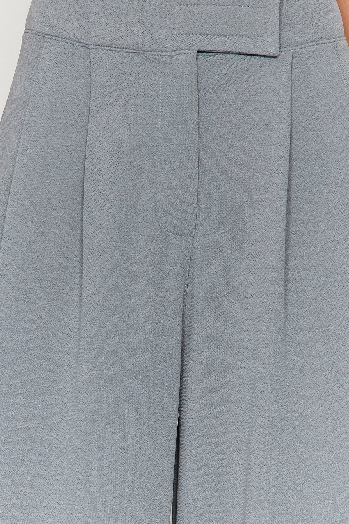 Trendyolmilla Yunus Gri Cırt Cırt Kapamalı Yüksek Bel Pileli Wide Leg/Geniş Kesim Örme Pantolon TWOAW24PL00177