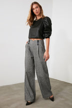 Trendyolmilla Kahverengi Düğme Detaylı Wide Leg Dokuma  Pantolon TWOAW21PL0492