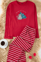 Trendyolmilla Kadın Couple/Çift Lacivert %100 Pamuklu Çizgili Yılbaşı Temalı Örme Pijama Takımı THMAW25PT00164
