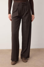 Trendyolmilla Kahvereng Kalın Tuşeli Wideleg Geniş Paça Dokuma Pantolon TWOAW26PL00160