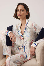 Ekru %100 Pamuklu Eğlenceli Baskılı Biyeli Örme Pijama Takımı THMAW26PT00201