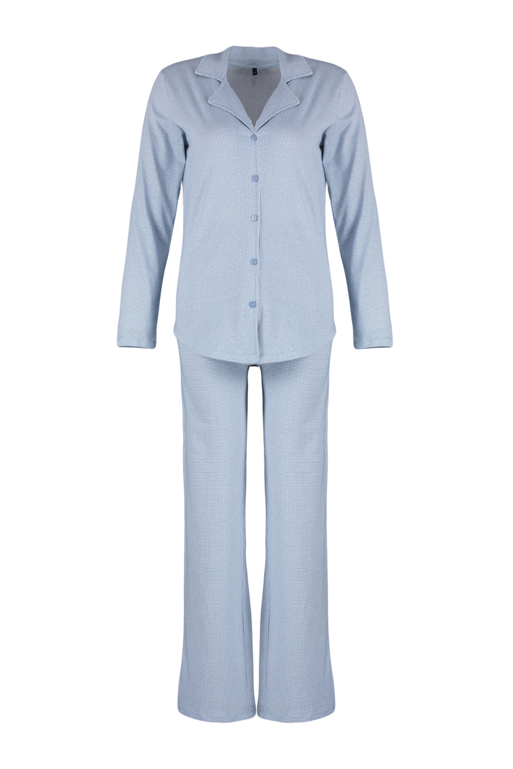 Trendyolmilla Mavi %100 Pamuklu Pötikareli Örme Pijama Takımı THMAW24PT00247