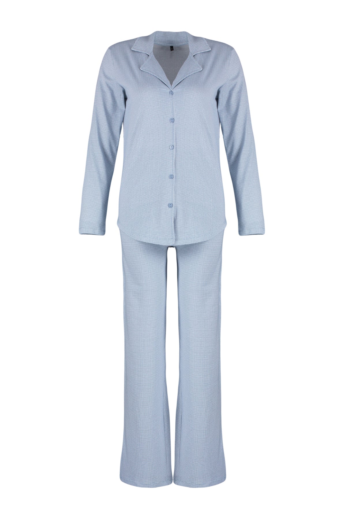 Trendyolmilla Mavi %100 Pamuklu Pötikareli Örme Pijama Takımı THMAW24PT00247