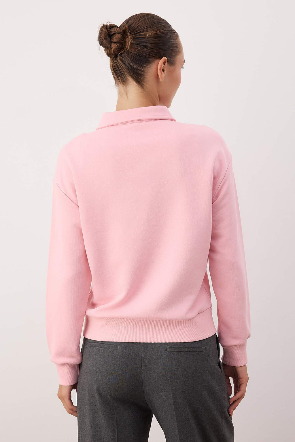 Açık Pembe Yarım Pat Fermuarlı Regular/Normal Kalıp Örme Sweatshirt TWOAW26SW00108