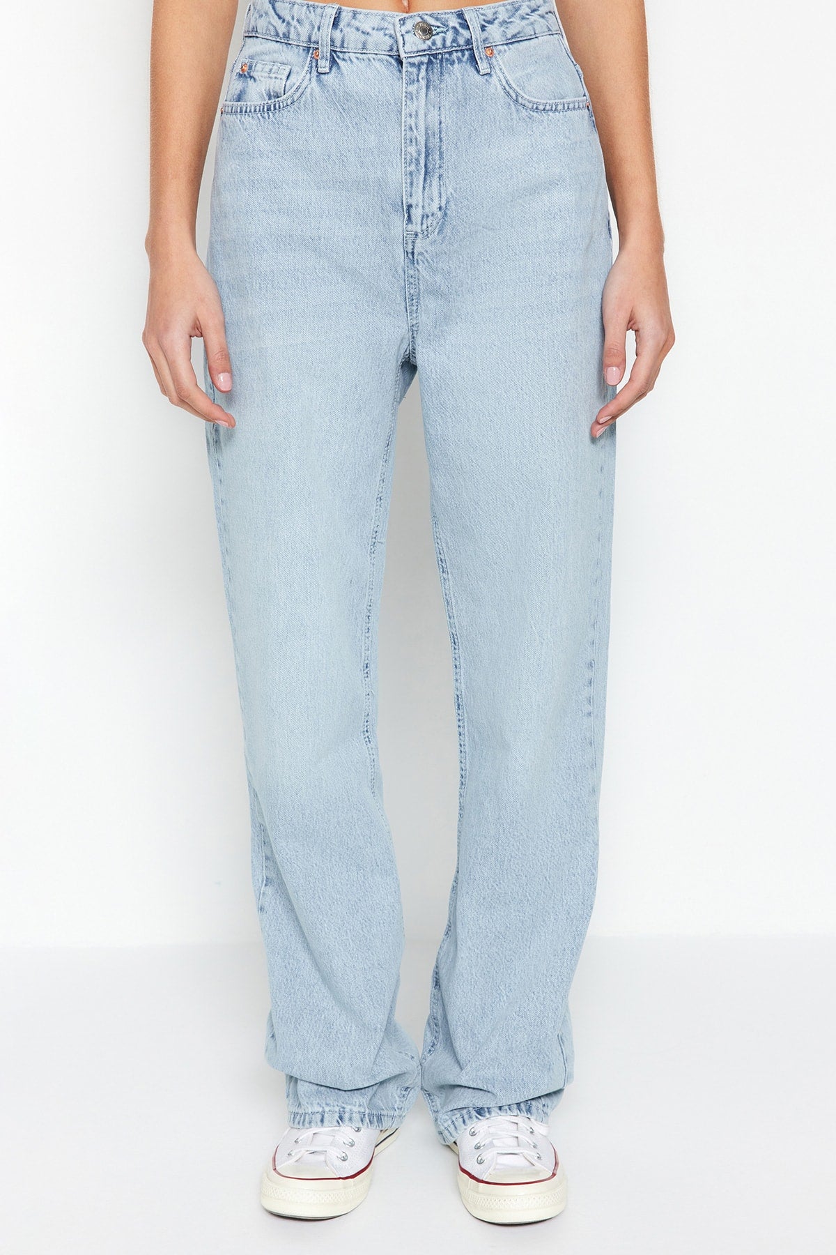 Trendyolmilla Lacivert Yüksek Bel Wide Leg Geniş Paça %100 Pamuk Non-Stretch Jeans TWOSS22JE0242