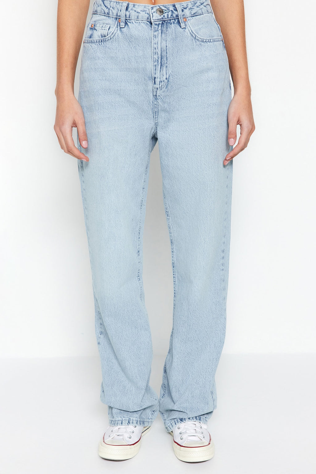 Trendyolmilla Lacivert Yüksek Bel Wide Leg Geniş Paça %100 Pamuk Non-Stretch Jeans TWOSS22JE0242