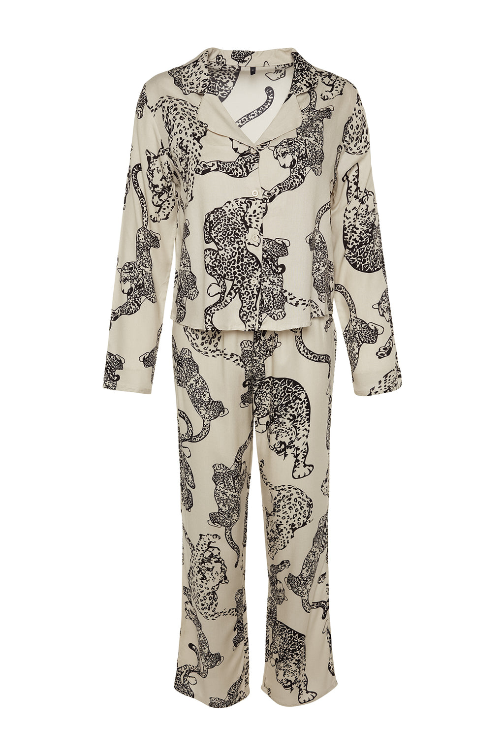 Trendyolmilla Bordo Kaplan Desenli Viskon Dokuma Pijama Takımı THMAW24PT00092