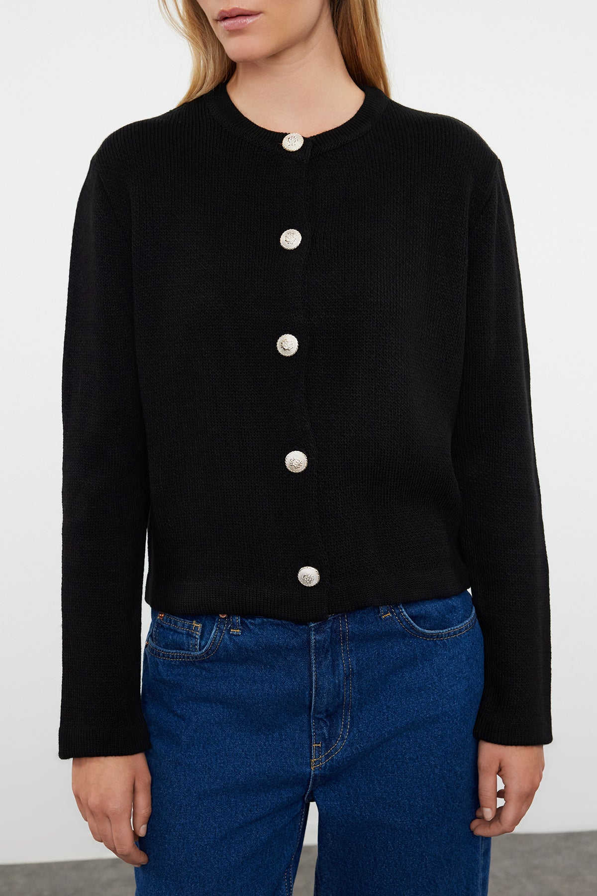 Trendyolmilla Siyah Basic Ceket Görünümlü Triko Hırka TWOAW24HI00090