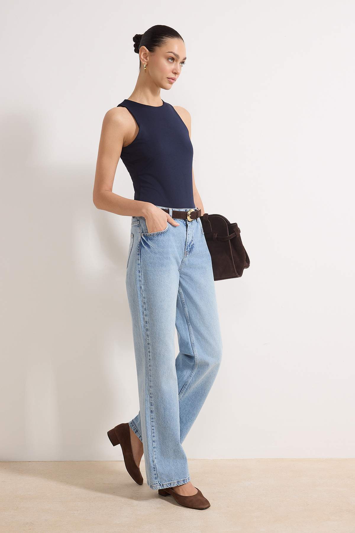 Trendyolmilla Lacivert  Yüksek Bel Wide Leg Jeans TWOAW24JE00089