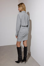 Limited Edition Gri Çizgili Poliviskon Drape Detaylı Vücuda Oturan Mini Dokuma Elbise TWOAW26EL00126