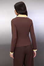 Trendyolmilla Kahverengi Ekose/Kareli Fitted/Vücuda Oturan Dokuma Detaylı Örme Bluz TWOAW26BZ00008