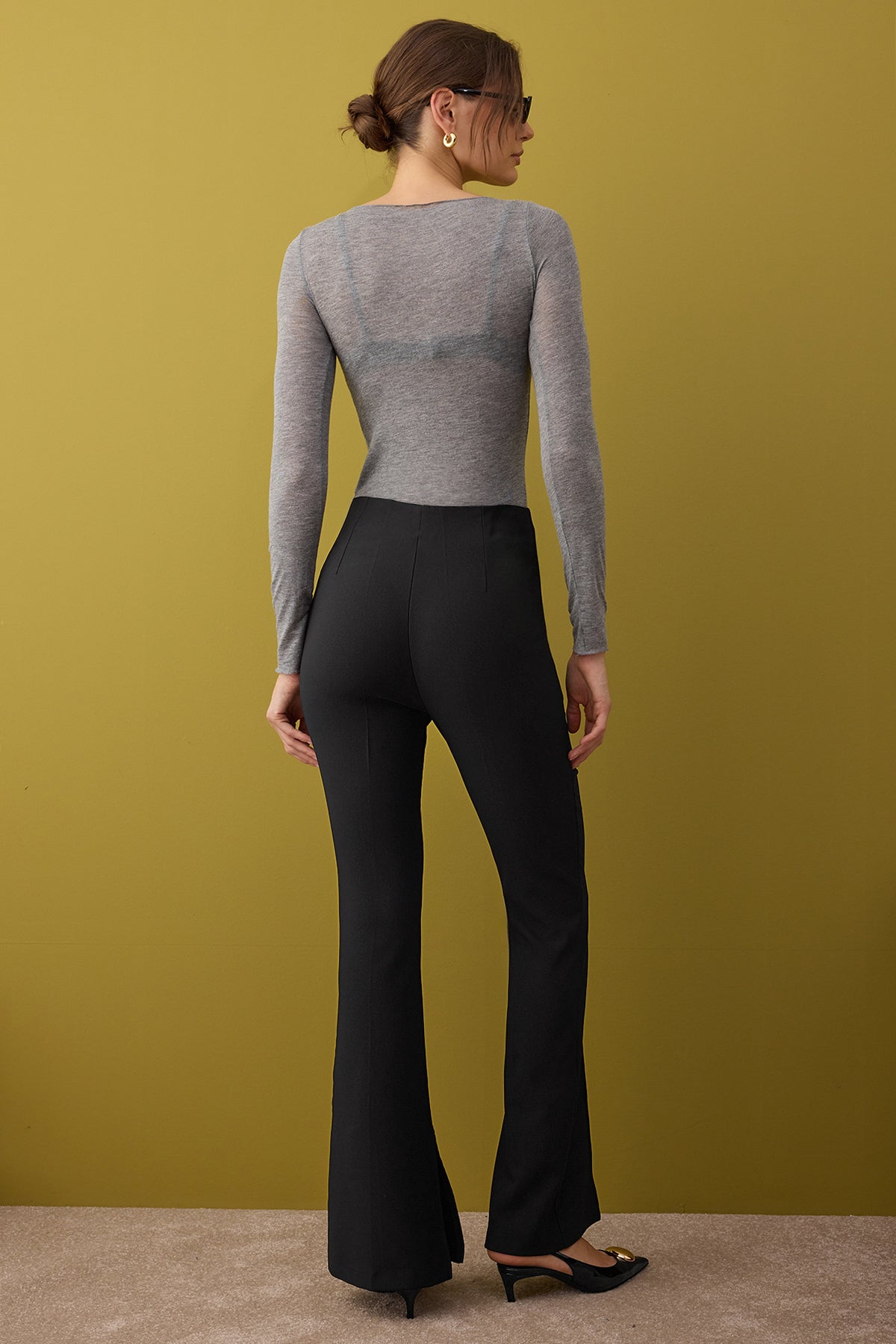 Trendyolmilla Siyah Flare Kalıp Nervürlü Bootcut Pantolon TWOAW26PL00043