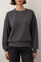 Trendyolmilla Antrasit Fitilli Regular/Normal Kalıp Örme Sweatshirt TWOAW26SW00046