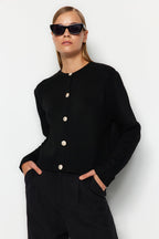 Trendyolmilla Siyah Basic Ceket Görünümlü Triko Hırka TWOAW24HI00090