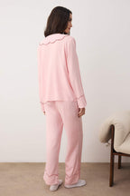 Pembe Çilek Nakışlı Viskon Dokuma Pijama Takımı THMAW26PT00169