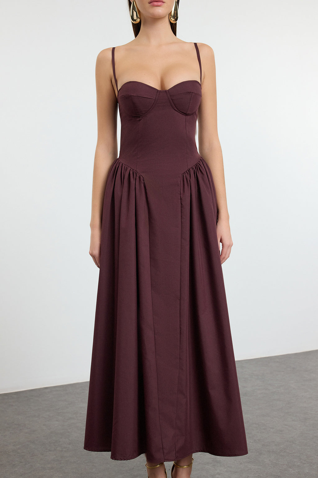 Trendyolmilla Açık Mavi A-Kesim Poplin Dokuma Midi Elbise TPRSS24EL00294