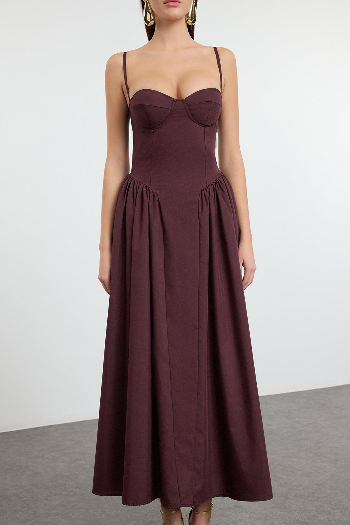 Trendyolmilla Açık Mavi A-Kesim Poplin Dokuma Midi Elbise TPRSS24EL00294