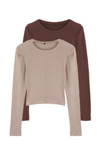 Trendyolmilla Kahverengi-Bej 2'li Paket Vücuda Oturan Bisiklet Yaka Fitilli Crop Esnek Örme Bluz TWOAW22BZ0331