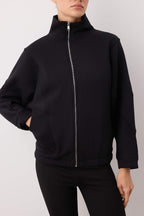 Trendyolmilla Kar Melanj Fermuarlı Dikiş Detaylı Dik Yaka Bomber Örme Sweatshirt TWOAW26SW00037